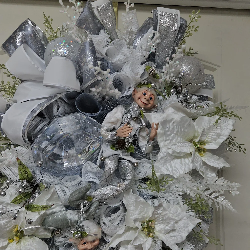 Festive Silver and White Holiday Wreath